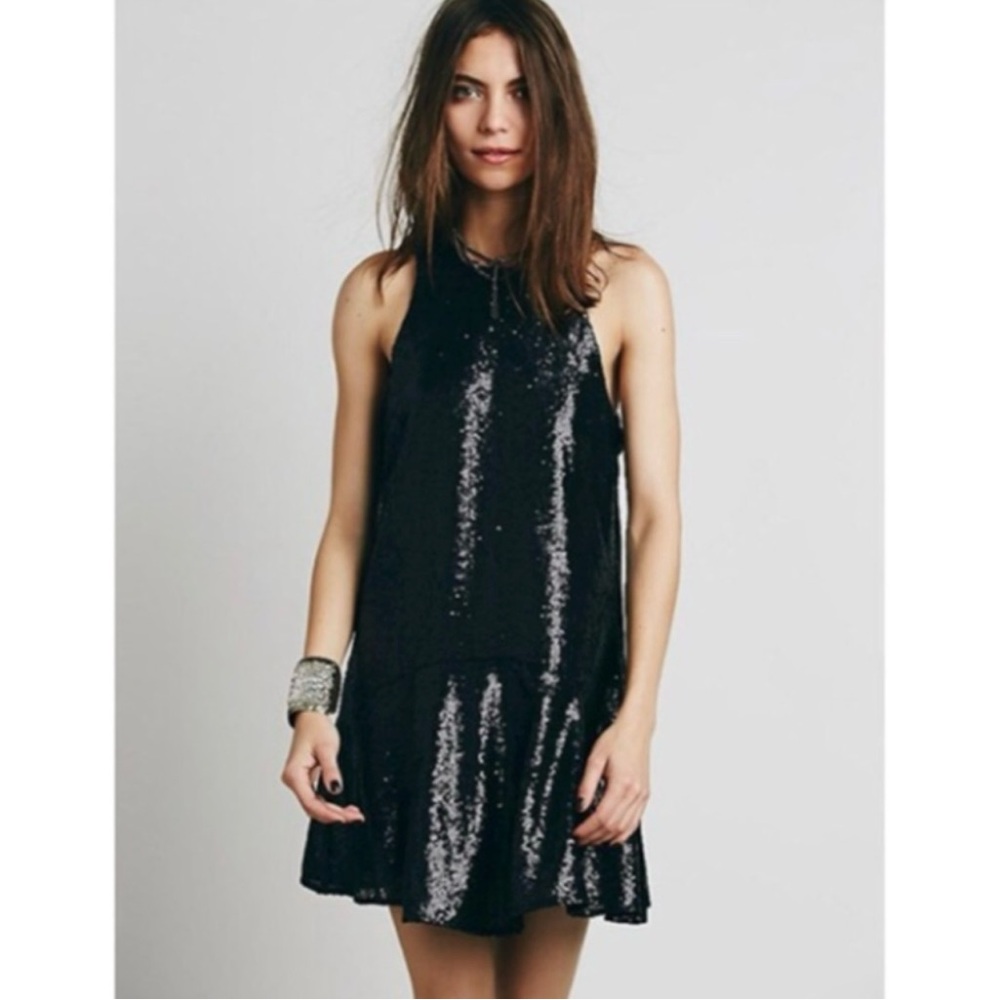 Free People Liquid Shine Black Sequin Mini Dress
Size S